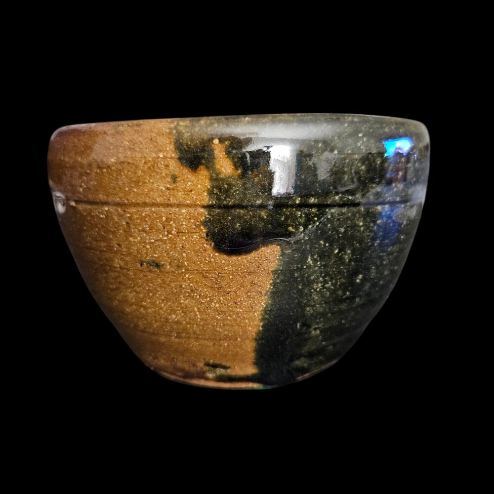 Studio Art Pottery Bowl Abstract Green Brown Black Glaze Ceramic